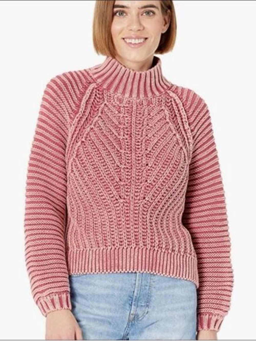Free People Rose Pink Sweetheart Cable Knit Turtleneck Sweater Size Large
